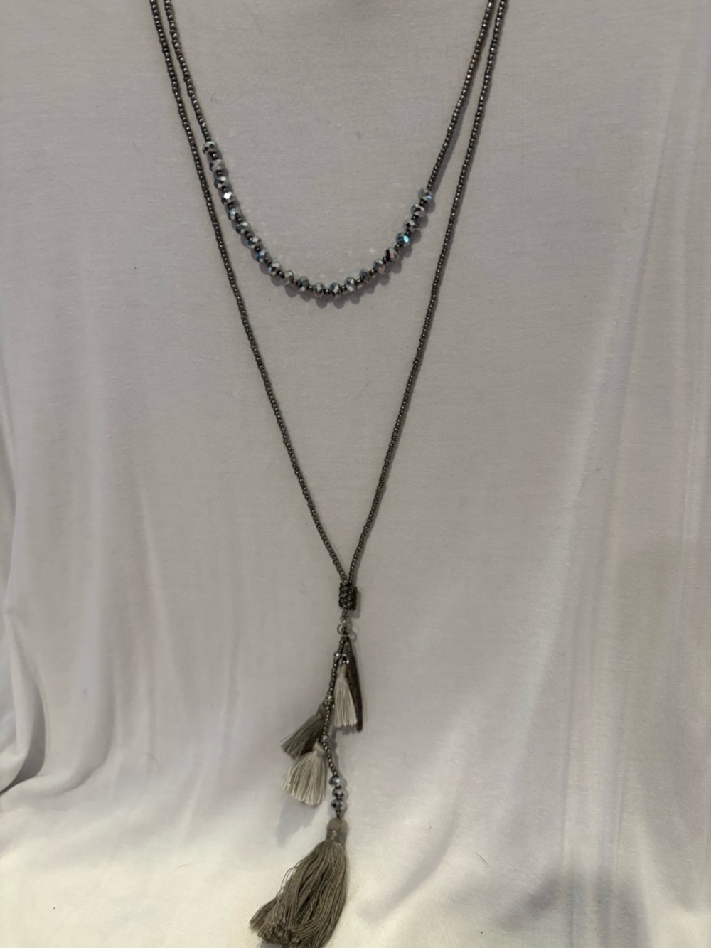Layered Gray Tassel Necklace - Women Jewelry